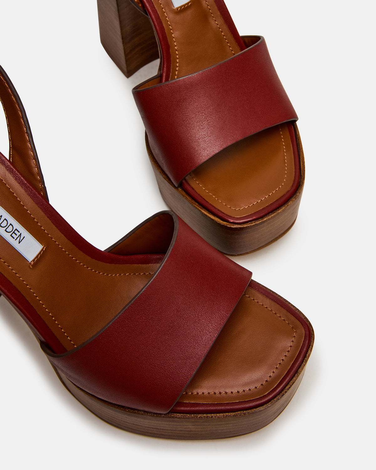 FLORIA Rust Leather Square-Toe Block Heel Platform Women's Heel - Steve Madden