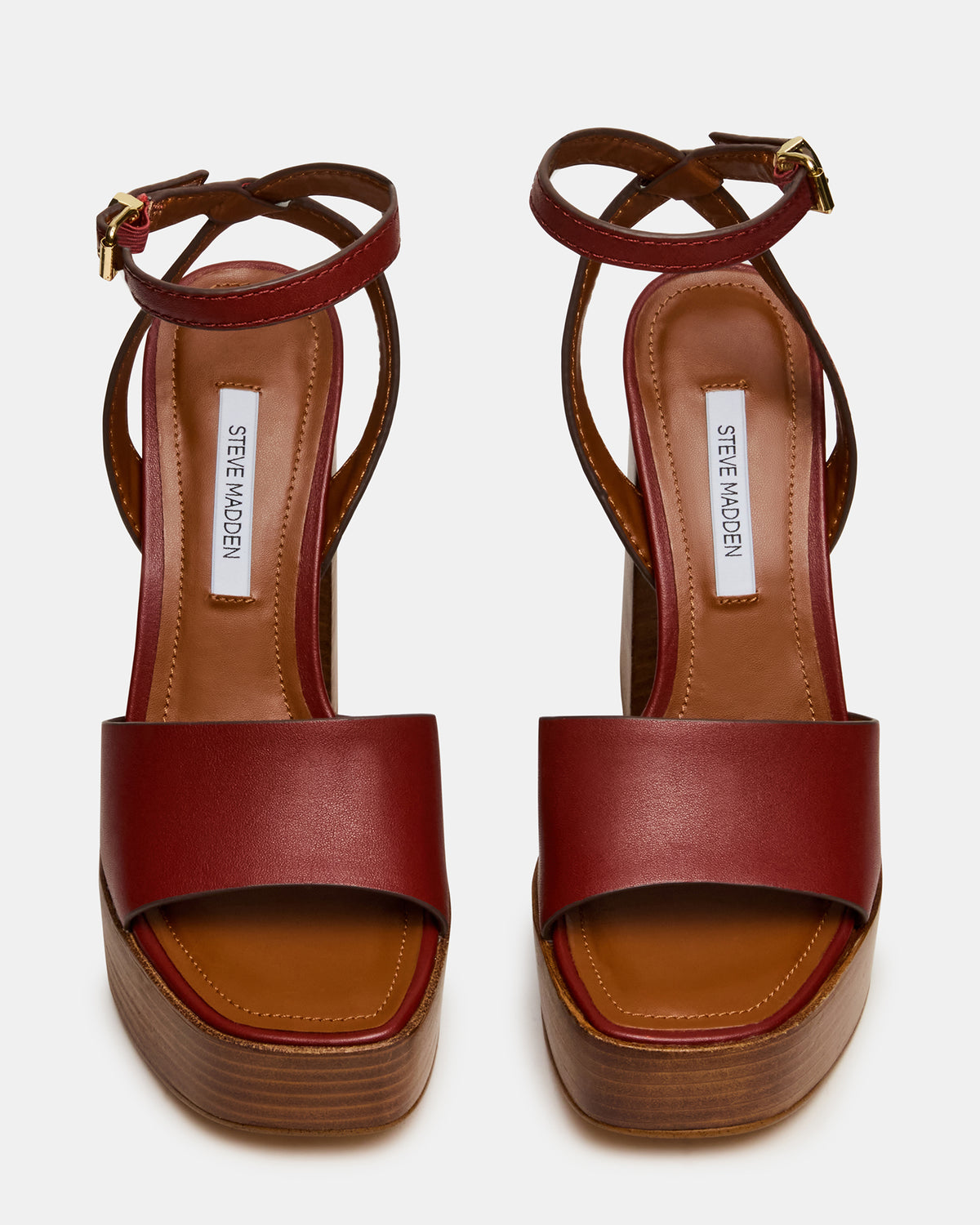 FLORIA Rust Leather Square-Toe Block Heel Platform Women's Heel - Steve Madden