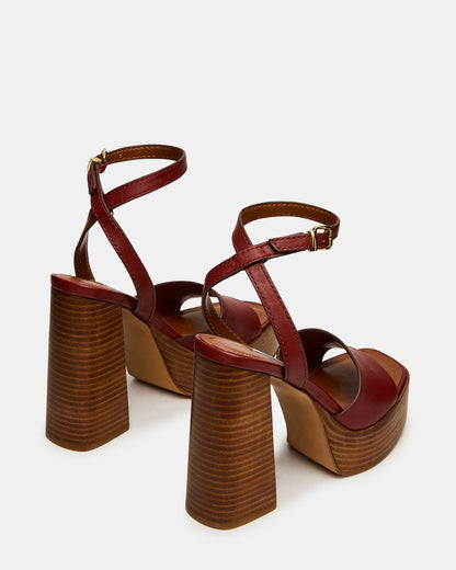 FLORIA Rust Leather Square-Toe Block Heel Platform Women's Heel - Steve Madden
