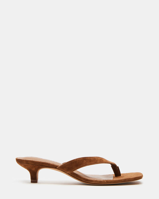 TRACIE Chestnut Suede Thong Strap Women's Kitten Heel - Steve Madden