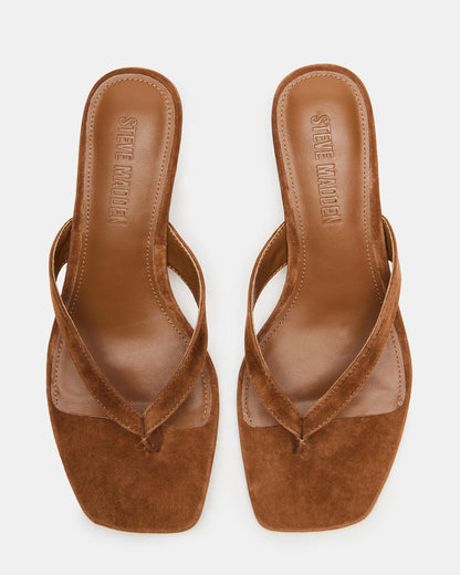 TRACIE Chestnut Suede Thong Strap Women's Kitten Heel - Steve Madden