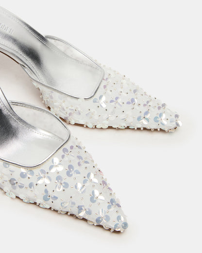 ALEXI Sequin Silver Pointed-Toe Mule Women's Heel - Steve Madden