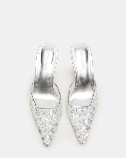ALEXI Sequin Silver Pointed-Toe Mule Women's Heel - Steve Madden