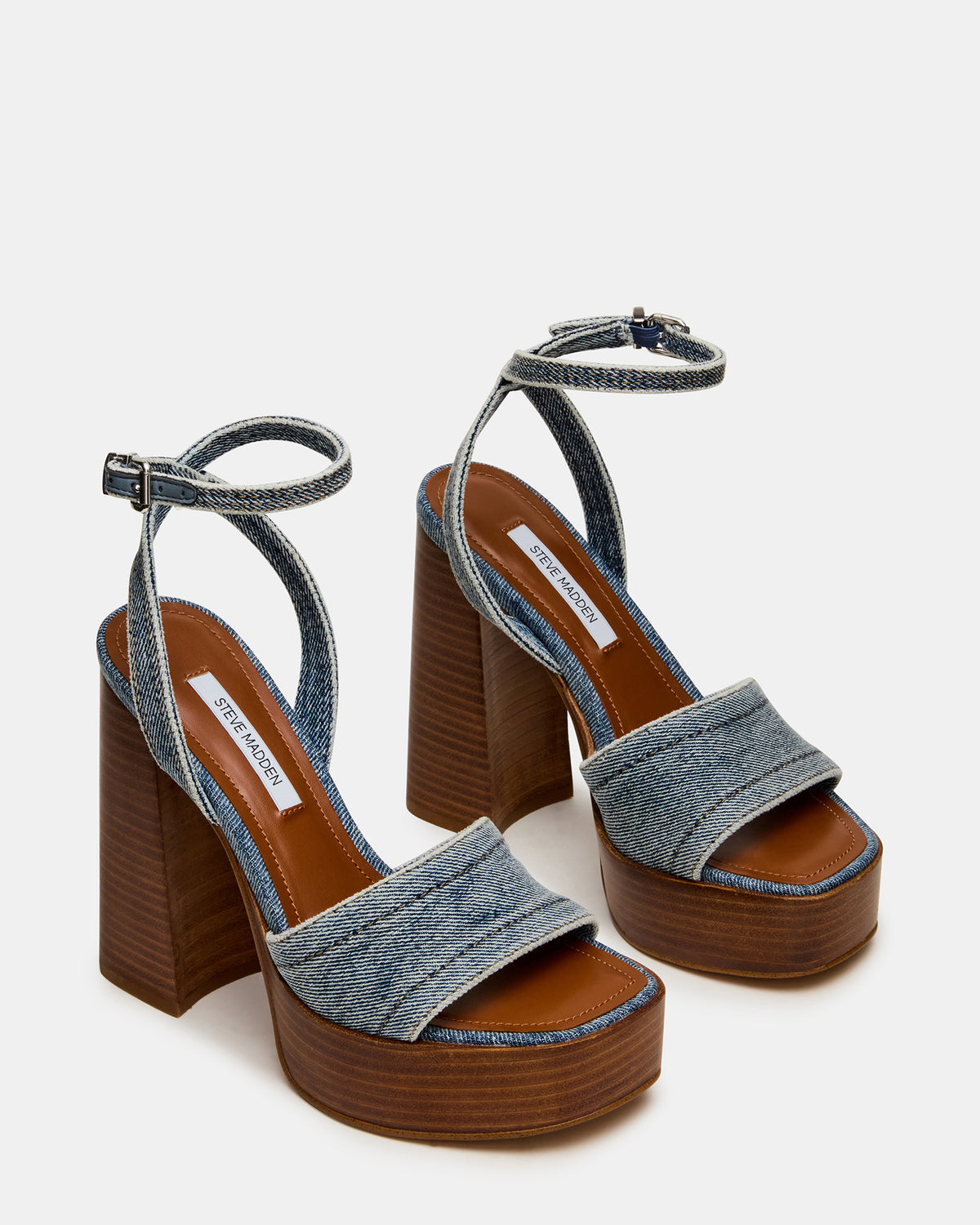 FLORIA Denim Square-Toe Block Heel Platform Women's Heel - Steve Madden