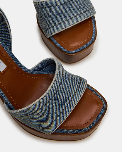 FLORIA Denim Square-Toe Block Heel Platform Women's Heel - Steve Madden