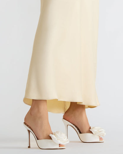 PRIYA Flower Ivory Satin Mule Women's Heel - Steve Madden