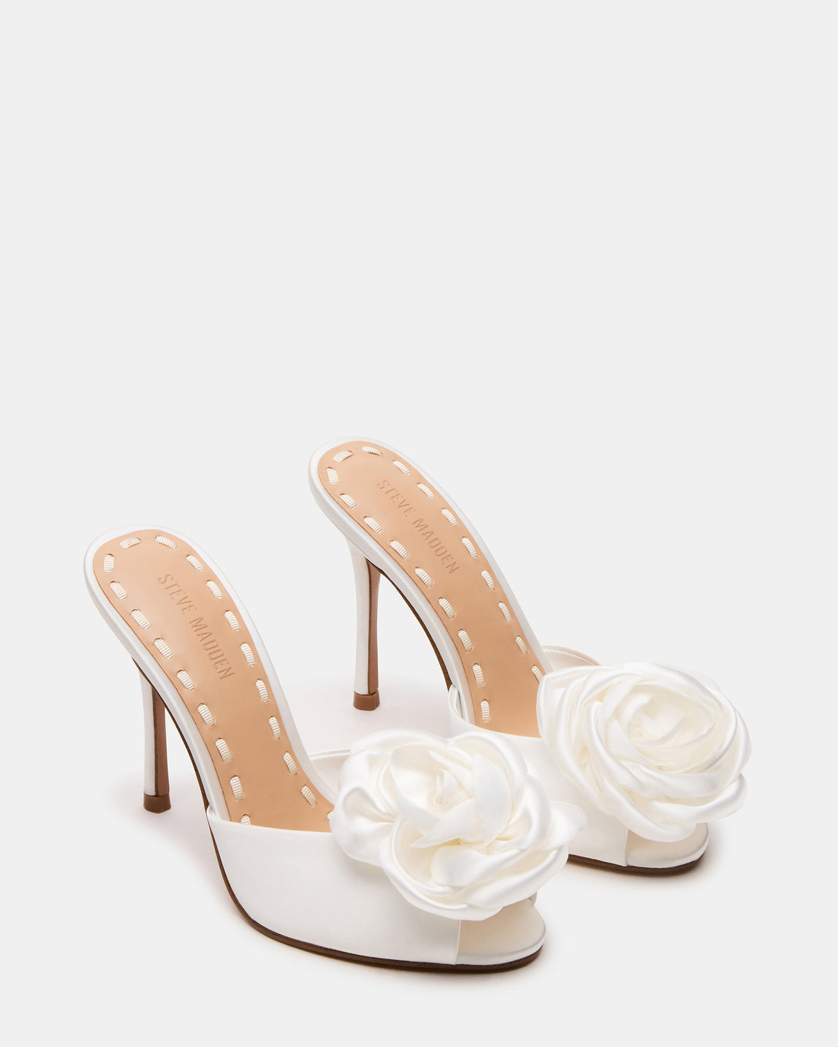 PRIYA Flower Ivory Satin Mule Women's Heel - Steve Madden