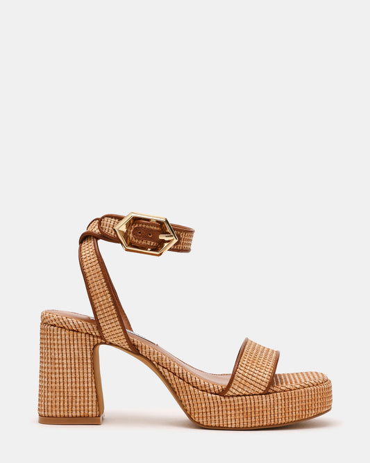 ELIDA Raffia Ankle Strap Platform Women's Block Heel - Steve Madden