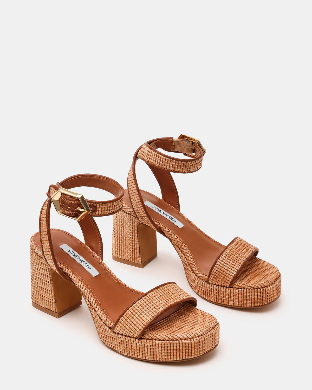 ELIDA Raffia Ankle Strap Platform Women's Block Heel - Steve Madden
