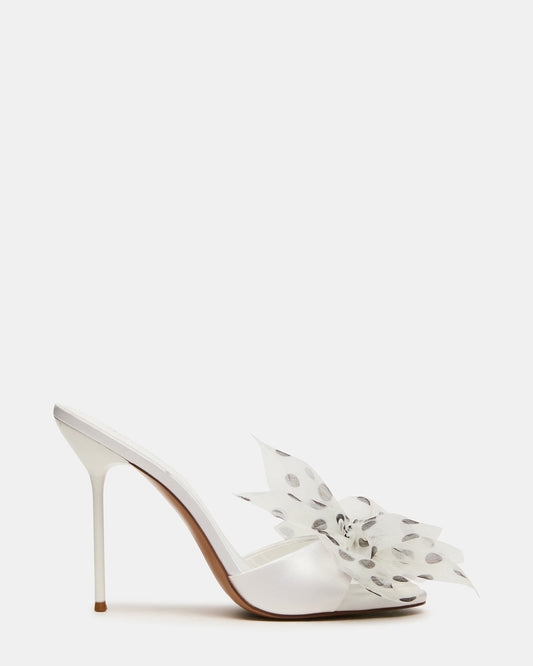 DAVINA Tulle White/Black Polka Dot Rounded Open-Toe Mule Stiletto Women's Heel - Steve Madden