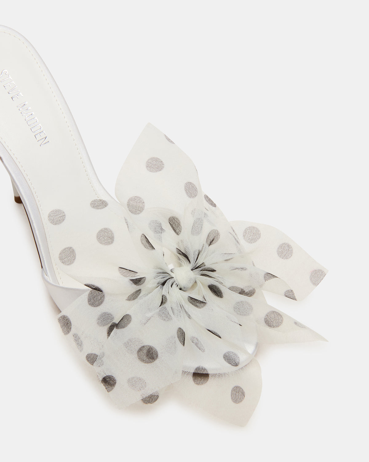 DAVINA Tulle White/Black Polka Dot Rounded Open-Toe Mule Stiletto Women's Heel - Steve Madden