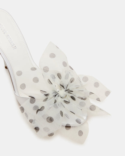DAVINA Tulle White/Black Polka Dot Rounded Open-Toe Mule Stiletto Women's Heel - Steve Madden