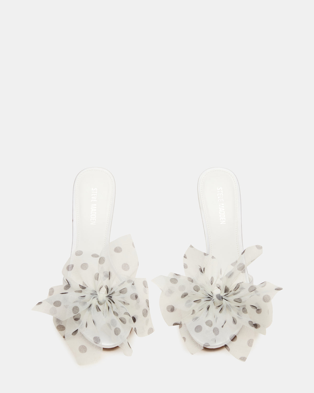 DAVINA Tulle White/Black Polka Dot Rounded Open-Toe Mule Stiletto Women's Heel - Steve Madden