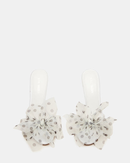 DAVINA Tulle White/Black Polka Dot Rounded Open-Toe Mule Stiletto Women's Heel - Steve Madden