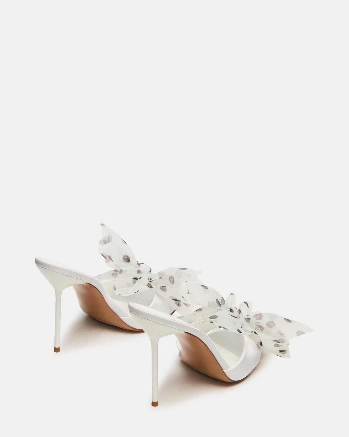DAVINA Tulle White/Black Polka Dot Rounded Open-Toe Mule Stiletto Women's Heel - Steve Madden