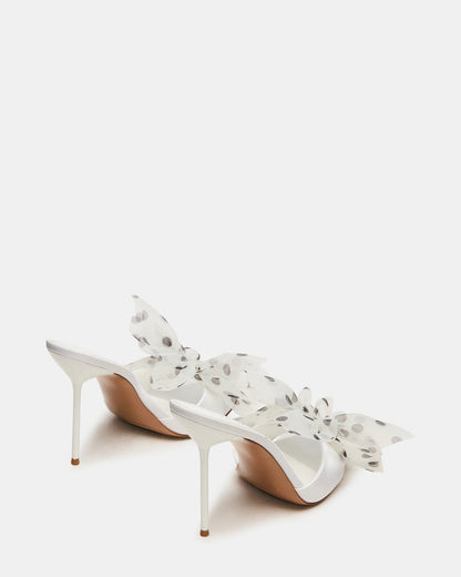 DAVINA Tulle White/Black Polka Dot Rounded Open-Toe Mule Stiletto Women's Heel - Steve Madden
