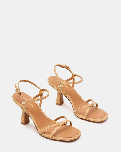 POSY Raffia Gold-Detail Strappy Square-Toe Women's Heel - Steve Madden