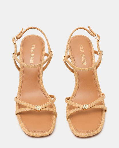 POSY Raffia Gold-Detail Strappy Square-Toe Women's Heel - Steve Madden