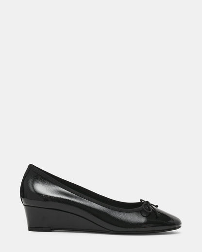 KLUTZY Black Patent Ballet Wedge Bow Round-Toe Women's Heel - Steve Madden