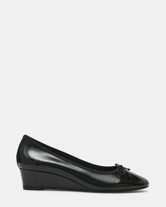 KLUTZY Black Patent Ballet Wedge Bow Round-Toe Women's Heel - Steve Madden