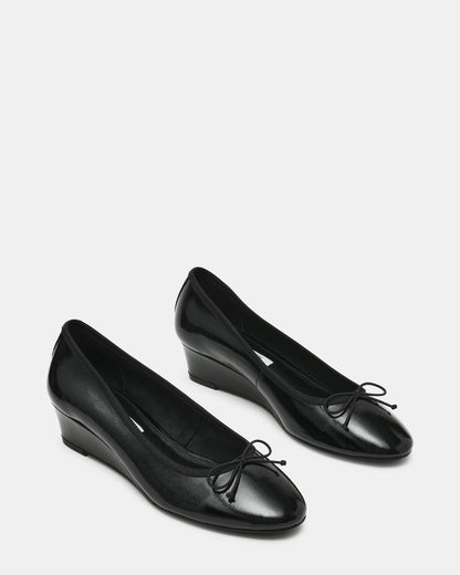 KLUTZY Black Patent Ballet Wedge Bow Round-Toe Women's Heel - Steve Madden