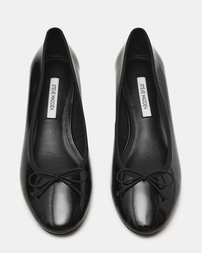 KLUTZY Black Patent Ballet Wedge Bow Round-Toe Women's Heel - Steve Madden