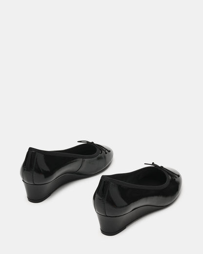 KLUTZY Black Patent Ballet Wedge Bow Round-Toe Women's Heel - Steve Madden