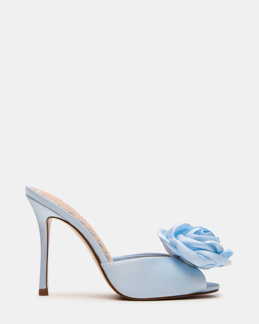 PRIYA Flower Blue Satin Mule Women's Heel - Steve Madden