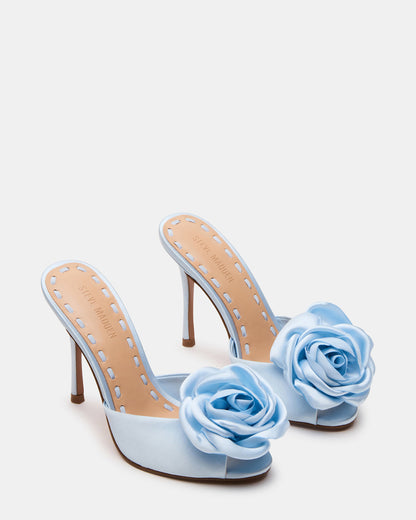 PRIYA Flower Blue Satin Mule Women's Heel - Steve Madden