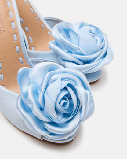 PRIYA Flower Blue Satin Mule Women's Heel - Steve Madden