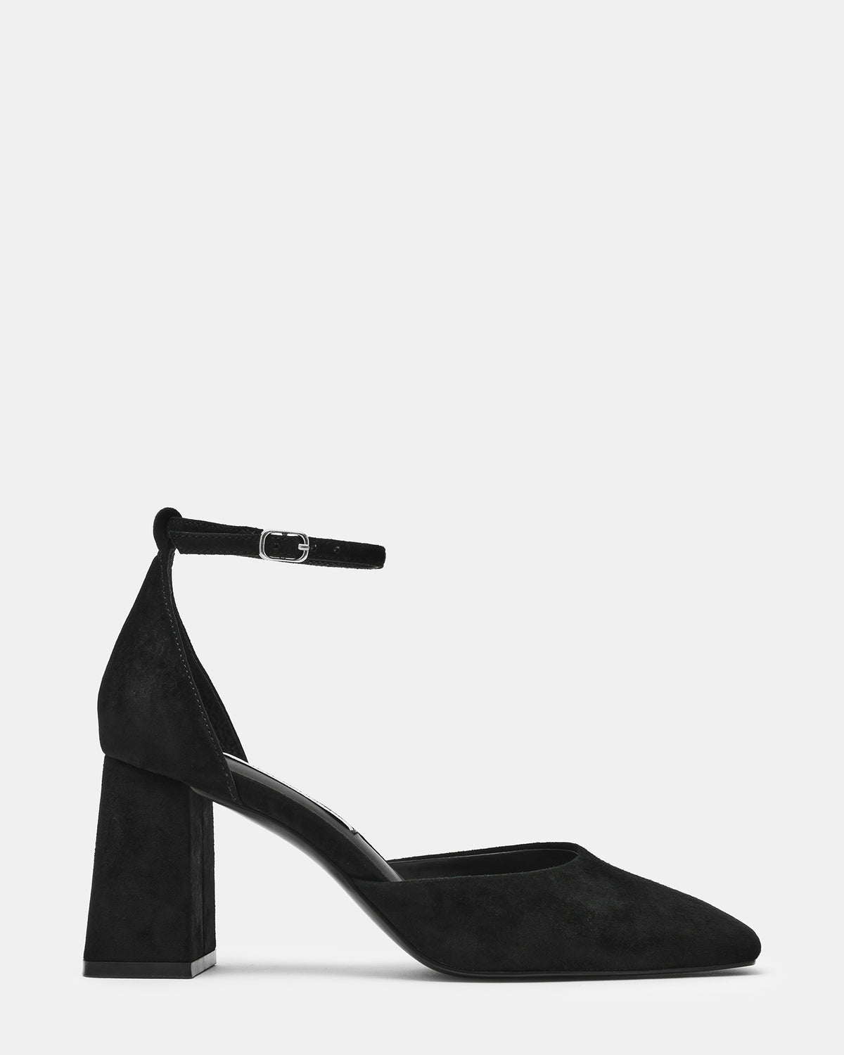 HARTLYN Black Suede Square-Toe Block Heel Ankle Strap Women's Heel - Steve Madden