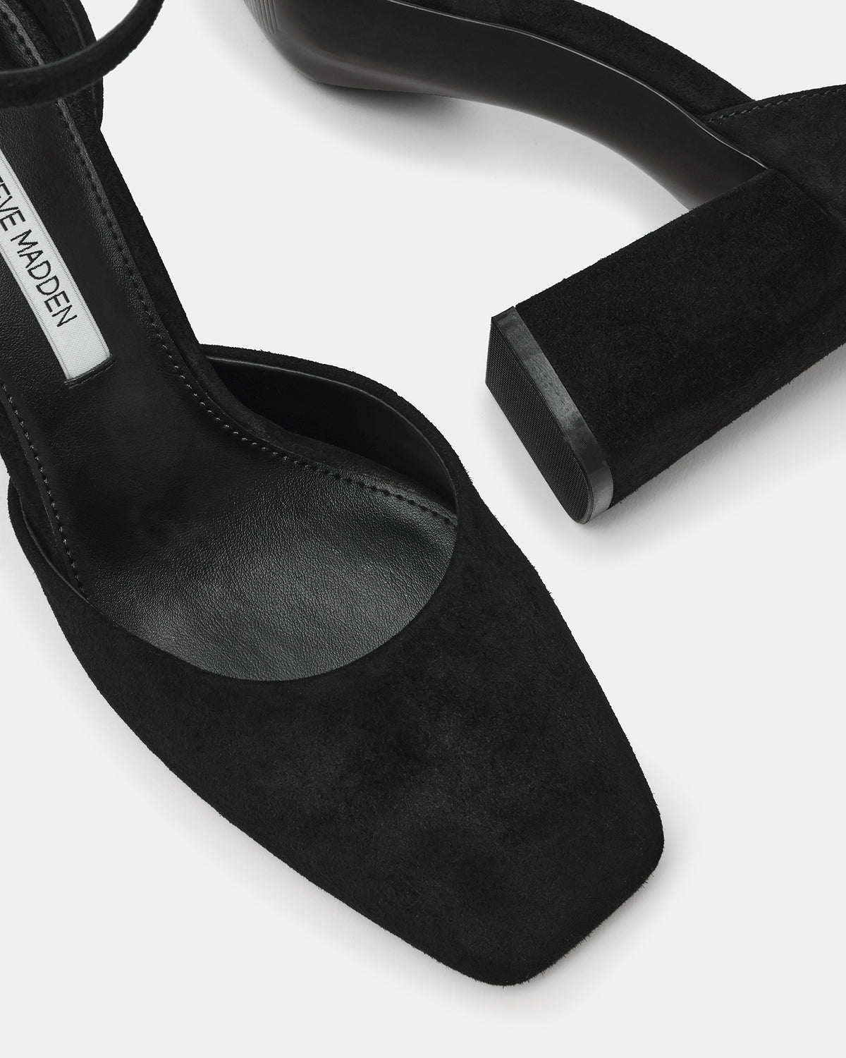 HARTLYN Black Suede Square-Toe Block Heel Ankle Strap Women's Heel - Steve Madden