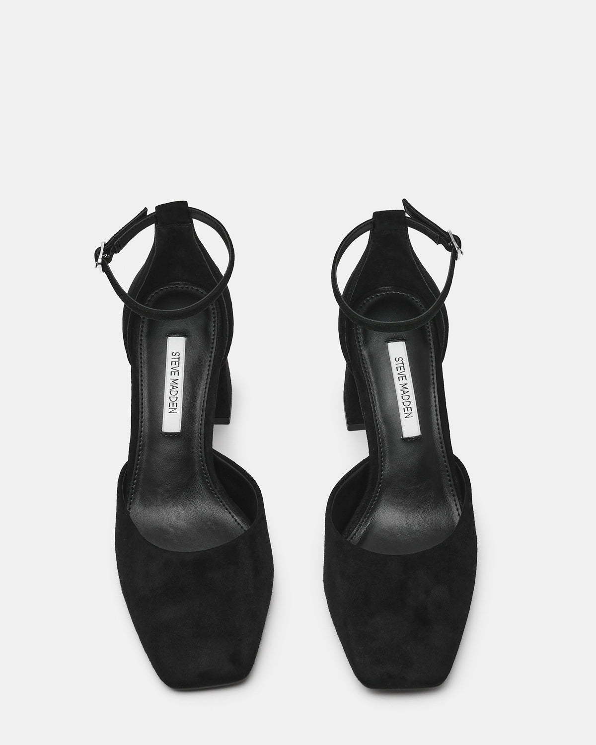 HARTLYN Black Suede Square-Toe Block Heel Ankle Strap Women's Heel - Steve Madden