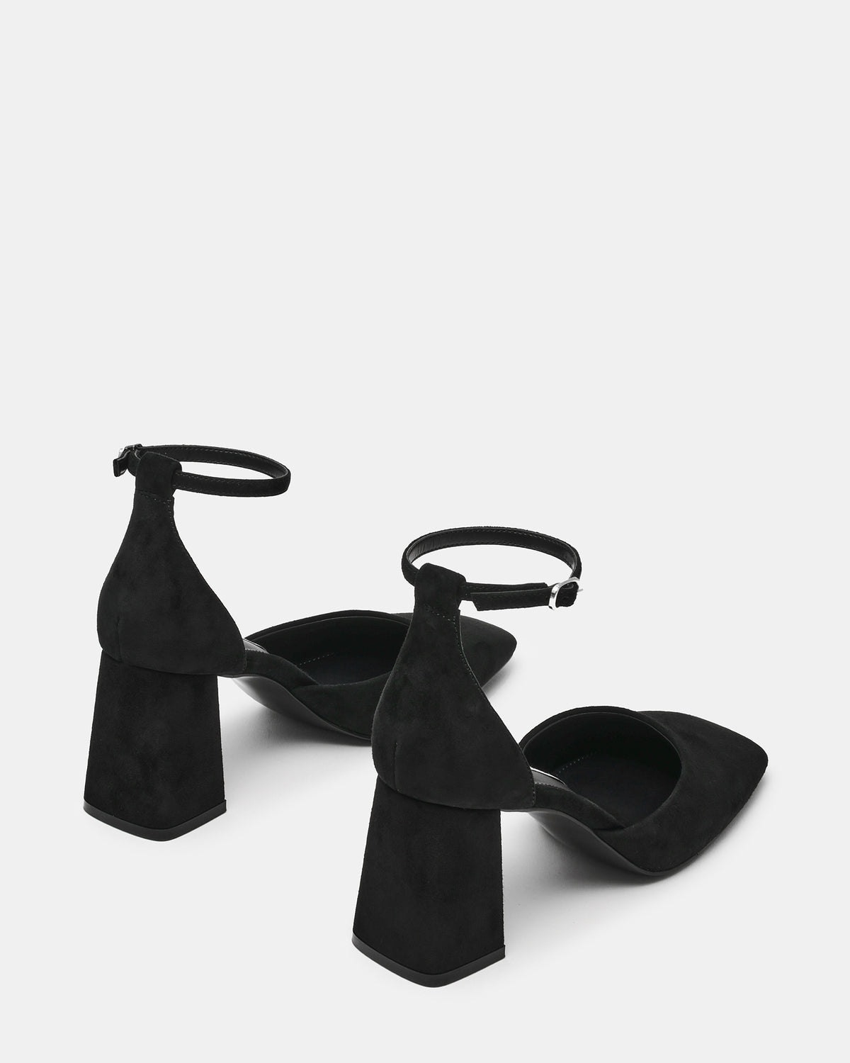 HARTLYN Black Suede Square-Toe Block Heel Ankle Strap Women's Heel - Steve Madden