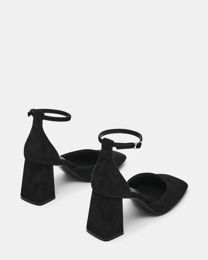 HARTLYN Black Suede Square-Toe Block Heel Ankle Strap Women's Heel - Steve Madden