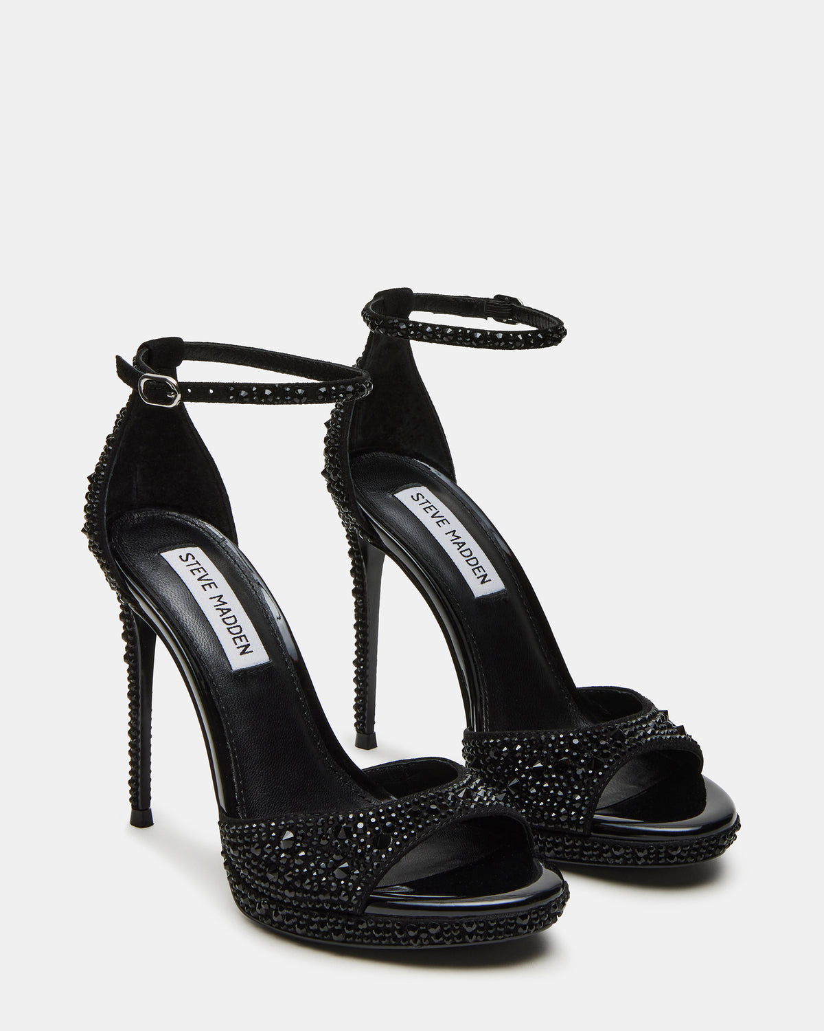WILEY Black Rhinestone Women's Open Toe Stiletto Heel - Steve Madden