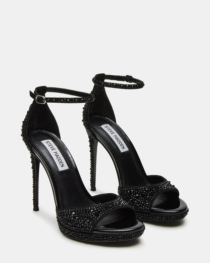 WILEY Black Rhinestone Women's Open Toe Stiletto Heel - Steve Madden