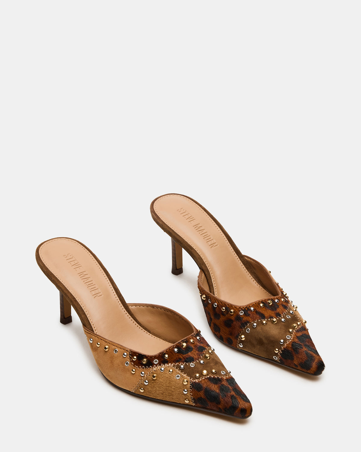 ALEXI Leopard Multi Studs Pointed-Toe Mule Women's Heel - Steve Madden
