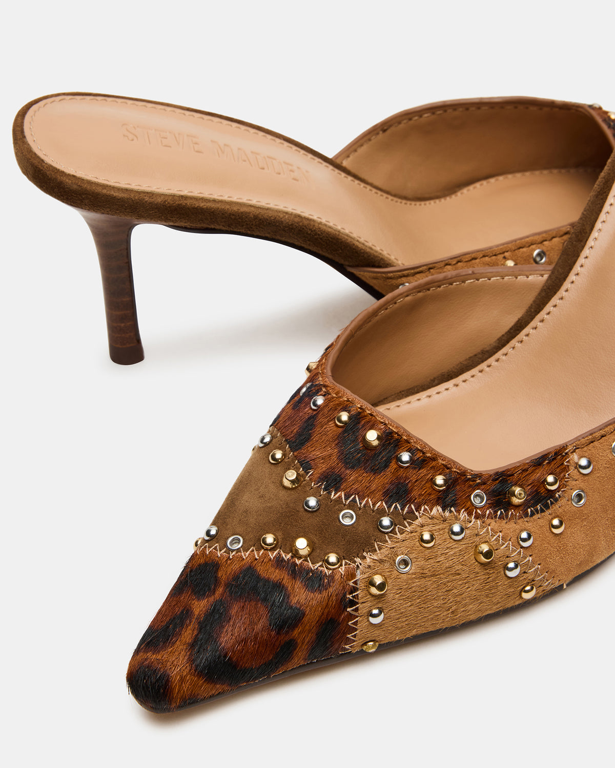 ALEXI Leopard Multi Studs Pointed-Toe Mule Women's Heel - Steve Madden