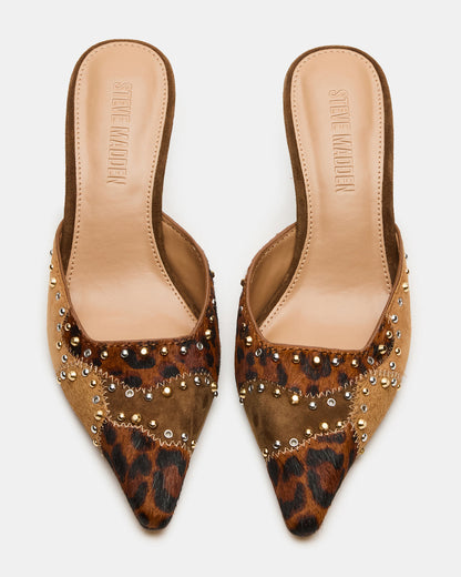 ALEXI Leopard Multi Studs Pointed-Toe Mule Women's Heel - Steve Madden
