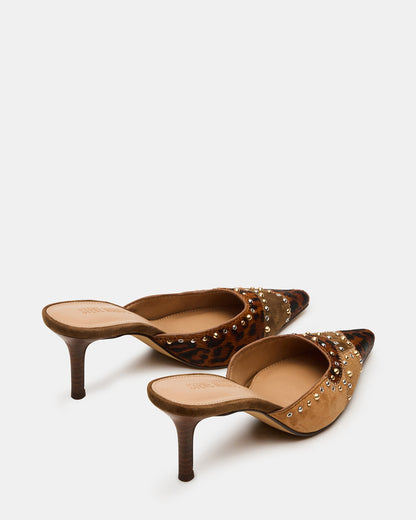 ALEXI Leopard Multi Studs Pointed-Toe Mule Women's Heel - Steve Madden
