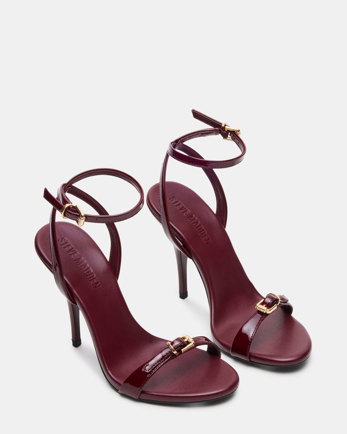 FOXX Burgundy Patent Strappy Stiletto Open-Toe Women's Heel - Steve Madden