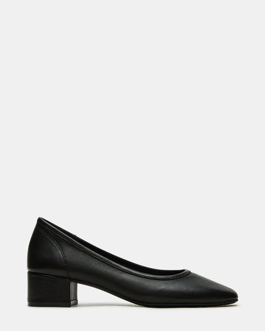 MOLLIE Black Leather Ballet Block Heels - Steve Madden