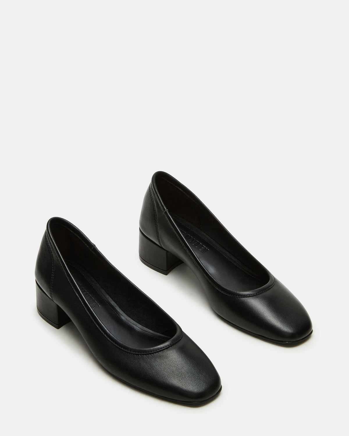 MOLLIE Black Leather Ballet Block Heels - Steve Madden