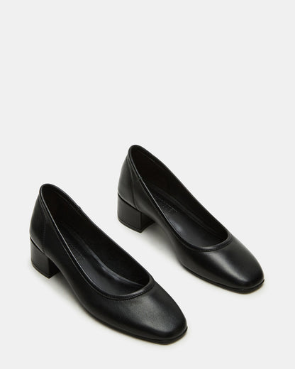 MOLLIE Black Leather Ballet Block Heels - Steve Madden