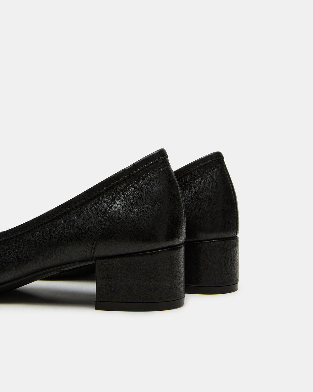 MOLLIE Black Leather Ballet Block Heels - Steve Madden