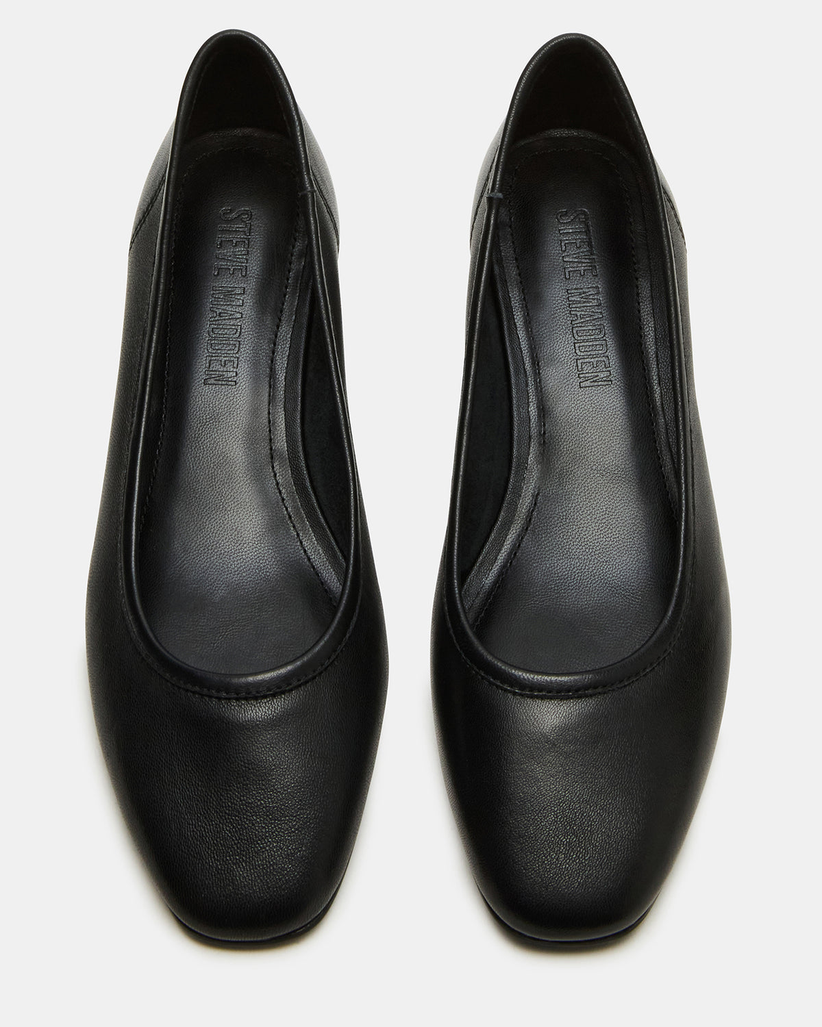 MOLLIE Black Leather Ballet Block Heels - Steve Madden