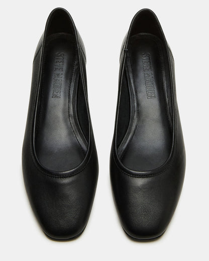 MOLLIE Black Leather Ballet Block Heels - Steve Madden