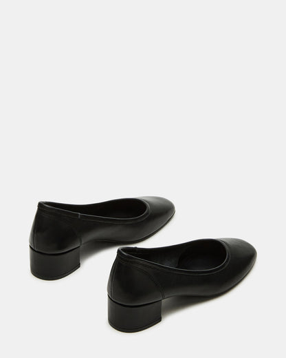 MOLLIE Black Leather Ballet Block Heels - Steve Madden