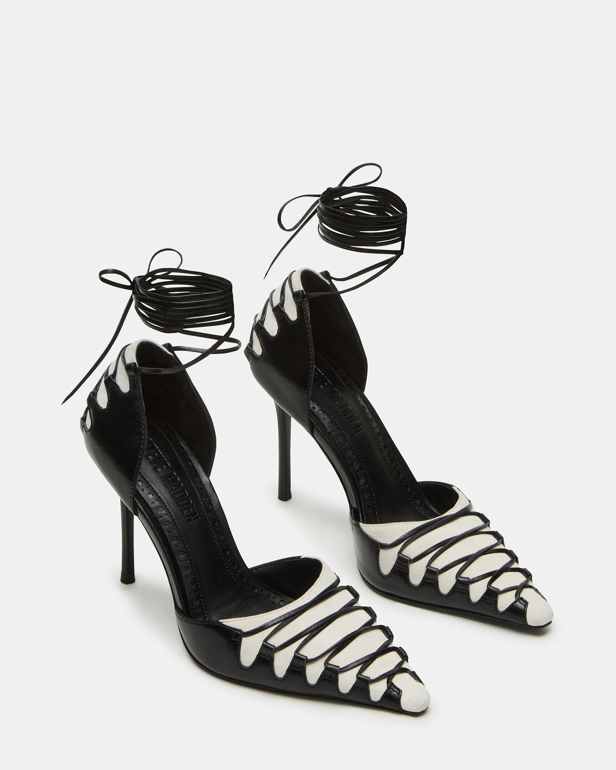 DANGER Black Multi Pointed-Toe Lace-Up Stiletto Pump Women's Heel - Steve Madden
